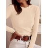 image:imagePRETTYGARDEN Womens Long Sleeve Shirts Fall Ribbed Basic Tee  Soft Stretchy Slim Fitted Tops Cute Going Out Y2K Clothes Daily Wear Business Casual Work Blouses Trendy Fashion LayeringBeige