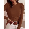 image:imagePRETTYGARDEN Womens Long Sleeve Shirts Fall Ribbed Basic Tee  Soft Stretchy Slim Fitted Tops Cute Going Out Y2K Clothes Daily Wear Business Casual Work Blouses Trendy Fashion LayeringBrown
