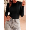 image:imagePRETTYGARDEN Womens Long Sleeve Shirts Fall Ribbed Basic Tee  Soft Stretchy Slim Fitted Tops Cute Going Out Y2K Clothes Daily Wear Business Casual Work Blouses Trendy Fashion LayeringBlack