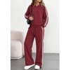 image:imagePRETTYGARDEN Womens Striped Sweatsuits 2 Piece Outfits Matching Lounge Sets  Oversized Hoodie Sweat Set Kangaroo Pocket Wide Leg Sweatpants Retro Y2K Casual Tracksuits Travel Airport Workout ClothesWine Red