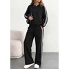image:imagePRETTYGARDEN Womens Striped Sweatsuits 2 Piece Outfits Matching Lounge Sets  Oversized Hoodie Sweat Set Kangaroo Pocket Wide Leg Sweatpants Retro Y2K Casual Tracksuits Travel Airport Workout ClothesBlack
