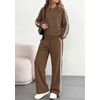 image:imagePRETTYGARDEN Womens Striped Sweatsuits 2 Piece Outfits Matching Lounge Sets  Oversized Hoodie Sweat Set Kangaroo Pocket Wide Leg Sweatpants Retro Y2K Casual Tracksuits Travel Airport Workout ClothesBrown