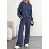 image:imagePRETTYGARDEN Womens Striped Sweatsuits 2 Piece Outfits Matching Lounge Sets  Oversized Hoodie Sweat Set Kangaroo Pocket Wide Leg Sweatpants Retro Y2K Casual Tracksuits Travel Airport Workout ClothesNavy Blue