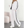image:imagePRETTYGARDEN Womens Striped Sweatsuits 2 Piece Outfits Matching Lounge Sets  Oversized Hoodie Sweat Set Kangaroo Pocket Wide Leg Sweatpants Retro Y2K Casual Tracksuits Travel Airport Workout ClothesWhite