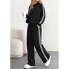 image:imagePRETTYGARDEN Womens Striped Sweatsuits 2 Piece Outfits Matching Lounge Sets  Oversized Hoodie Sweat Set Kangaroo Pocket Wide Leg Sweatpants Retro Y2K Casual Tracksuits Travel Airport Workout ClothesBlack