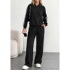image:imagePRETTYGARDEN Womens Striped Sweatsuits 2 Piece Outfits Matching Lounge Sets  Oversized Hoodie Sweat Set Kangaroo Pocket Wide Leg Sweatpants Retro Y2K Casual Tracksuits Travel Airport Workout ClothesBlack
