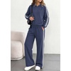 image:imagePRETTYGARDEN Womens Striped Sweatsuits 2 Piece Outfits Matching Lounge Sets  Oversized Hoodie Sweat Set Kangaroo Pocket Wide Leg Sweatpants Retro Y2K Casual Tracksuits Travel Airport Workout ClothesNavy Blue