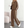image:imagePRETTYGARDEN Womens Striped Sweatsuits 2 Piece Outfits Matching Lounge Sets  Oversized Hoodie Sweat Set Kangaroo Pocket Wide Leg Sweatpants Retro Y2K Casual Tracksuits Travel Airport Workout ClothesBrown