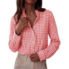 image:imagePRETTYGARDEN Womens Long Sleeve Button Down Shirts  Soft Cotton Fabric Fashion Plaid Shirt Basic Collared V Neck Work Business Casual Blouses 2026 Fall Trendy OutfitsPlaid Brilliant Red White