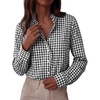 image:imagePRETTYGARDEN Womens Long Sleeve Button Down Shirts  Soft Cotton Fabric Fashion Plaid Shirt Basic Collared V Neck Work Business Casual Blouses 2026 Fall Trendy OutfitsPlaid Black White