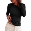 image:imagePRETTYGARDEN Womens Long Sleeve Shirts Fall Ribbed Basic Tee  Soft Stretchy Slim Fitted Tops Cute Going Out Y2K Clothes Daily Wear Business Casual Work Blouses Trendy Fashion LayeringBlack
