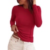 image:imagePRETTYGARDEN Womens Long Sleeve Shirts Fall Ribbed Basic Tee  Soft Stretchy Slim Fitted Tops Cute Going Out Y2K Clothes Daily Wear Business Casual Work Blouses Trendy Fashion LayeringRed