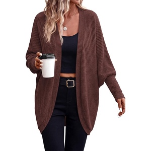image:imagePRETTYGARDEN Batwing Long Sleeve Lightweight Cardigan Sweaters for Women  Casual Open Front Long Cardigans Loose Fit Soft Ribbed Knit Light Weight Sweater Fashion Early Fall Clothes Travel OutfitsBrown