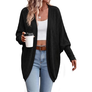 image:imagePRETTYGARDEN Batwing Long Sleeve Lightweight Cardigan Sweaters for Women  Casual Open Front Long Cardigans Loose Fit Soft Ribbed Knit Light Weight Sweater Fashion Early Fall Clothes Travel OutfitsBlack