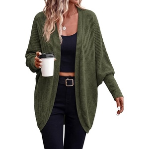 image:imagePRETTYGARDEN Batwing Long Sleeve Lightweight Cardigan Sweaters for Women  Casual Open Front Long Cardigans Loose Fit Soft Ribbed Knit Light Weight Sweater Fashion Early Fall Clothes Travel OutfitsArmy Green