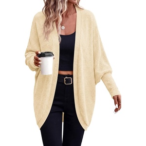 image:imagePRETTYGARDEN Batwing Long Sleeve Lightweight Cardigan Sweaters for Women  Casual Open Front Long Cardigans Loose Fit Soft Ribbed Knit Light Weight Sweater Fashion Early Fall Clothes Travel OutfitsApricot