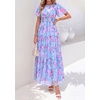 image:imagePRETTYGARDEN Women Tulle Floral Flowy Maxi Dress  Long Boho Dresses Smocked Tiered A Line Spring Summer Elegant Outfit for Wedding Guest Beach Vacation Date Night PartyBlue Pink Floral