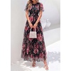 image:imagePRETTYGARDEN Women Tulle Floral Flowy Maxi Dress  Long Boho Dresses Smocked Tiered A Line Spring Summer Elegant Outfit for Wedding Guest Beach Vacation Date Night PartyBlack Floral