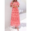 image:imagePRETTYGARDEN Women Tulle Floral Flowy Maxi Dress  Long Boho Dresses Smocked Tiered A Line Spring Summer Elegant Outfit for Wedding Guest Beach Vacation Date Night PartyOrange Pink Red Floral