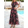 image:imagePRETTYGARDEN Women Tulle Floral Flowy Maxi Dress  Long Boho Dresses Smocked Tiered A Line Spring Summer Elegant Outfit for Wedding Guest Beach Vacation Date Night PartyBlack Floral