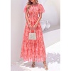 image:imagePRETTYGARDEN Women Tulle Floral Flowy Maxi Dress  Long Boho Dresses Smocked Tiered A Line Spring Summer Elegant Outfit for Wedding Guest Beach Vacation Date Night PartyOrange Pink Red Floral