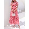 image:imagePRETTYGARDEN Women Tulle Floral Flowy Maxi Dress  Long Boho Dresses Smocked Tiered A Line Spring Summer Elegant Outfit for Wedding Guest Beach Vacation Date Night PartyPink Red Floral