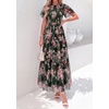 image:imagePRETTYGARDEN Women Tulle Floral Flowy Maxi Dress  Long Boho Dresses Smocked Tiered A Line Spring Summer Elegant Outfit for Wedding Guest Beach Vacation Date Night PartyArmy Green Pink Floral