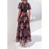 image:imagePRETTYGARDEN Women Tulle Floral Flowy Maxi Dress  Long Boho Dresses Smocked Tiered A Line Spring Summer Elegant Outfit for Wedding Guest Beach Vacation Date Night PartyBlack Floral