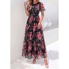 image:imagePRETTYGARDEN Women Tulle Floral Flowy Maxi Dress  Long Boho Dresses Smocked Tiered A Line Spring Summer Elegant Outfit for Wedding Guest Beach Vacation Date Night PartyBlack Floral