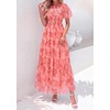 image:imagePRETTYGARDEN Women Tulle Floral Flowy Maxi Dress  Long Boho Dresses Smocked Tiered A Line Spring Summer Elegant Outfit for Wedding Guest Beach Vacation Date Night PartyOrange Pink Red Floral