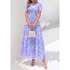 image:imagePRETTYGARDEN Women Tulle Floral Flowy Maxi Dress  Long Boho Dresses Smocked Tiered A Line Spring Summer Elegant Outfit for Wedding Guest Beach Vacation Date Night PartyBlue Pink Floral