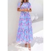 image:imagePRETTYGARDEN Women Tulle Floral Flowy Maxi Dress  Long Boho Dresses Smocked Tiered A Line Spring Summer Elegant Outfit for Wedding Guest Beach Vacation Date Night PartyBlue Pink Floral