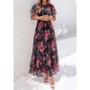image:imagePRETTYGARDEN Women Tulle Floral Flowy Maxi Dress  Long Boho Dresses Smocked Tiered A Line Spring Summer Elegant Outfit for Wedding Guest Beach Vacation Date Night PartyBlack Floral