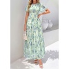 image:imagePRETTYGARDEN Women Tulle Floral Flowy Maxi Dress  Long Boho Dresses Smocked Tiered A Line Spring Summer Elegant Outfit for Wedding Guest Beach Vacation Date Night PartyLight Green Blue Floral
