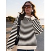 image:imagePRETTYGARDEN Womens Striped Oversized Sweatshirt Color Block Crew Neck Long Sleeve Casual Loose Pullover Top Y2K ClothesBeige Black
