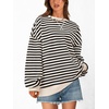 image:imagePRETTYGARDEN Womens Striped Oversized Sweatshirt Color Block Crew Neck Long Sleeve Casual Loose Pullover Top Y2K ClothesBeige Black