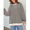 image:imagePRETTYGARDEN Womens Striped Oversized Sweatshirt Color Block Crew Neck Long Sleeve Casual Loose Pullover Top Y2K ClothesBeige Black