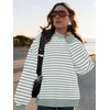 image:imagePRETTYGARDEN Womens Striped Oversized Sweatshirt Color Block Crew Neck Long Sleeve Casual Loose Pullover Top Y2K ClothesLight Green White