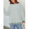 image:imagePRETTYGARDEN Womens Striped Oversized Sweatshirt Color Block Crew Neck Long Sleeve Casual Loose Pullover Top Y2K ClothesLight Green White
