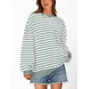 image:imagePRETTYGARDEN Womens Striped Oversized Sweatshirt Color Block Crew Neck Long Sleeve Casual Loose Pullover Top Y2K ClothesLight Green White