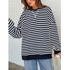 image:imagePRETTYGARDEN Womens Striped Oversized Sweatshirt Color Block Crew Neck Long Sleeve Casual Loose Pullover Top Y2K ClothesNavy