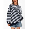 image:imagePRETTYGARDEN Womens Striped Oversized Sweatshirt Color Block Crew Neck Long Sleeve Casual Loose Pullover Top Y2K ClothesNavy
