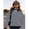 image:imagePRETTYGARDEN Womens Striped Oversized Sweatshirt Color Block Crew Neck Long Sleeve Casual Loose Pullover Top Y2K ClothesNavy
