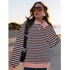 image:imagePRETTYGARDEN Womens Striped Oversized Sweatshirt Color Block Crew Neck Long Sleeve Casual Loose Pullover Top Y2K ClothesPink Navy