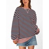 image:imagePRETTYGARDEN Womens Striped Oversized Sweatshirt Color Block Crew Neck Long Sleeve Casual Loose Pullover Top Y2K ClothesPink Navy