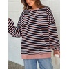 image:imagePRETTYGARDEN Womens Striped Oversized Sweatshirt Color Block Crew Neck Long Sleeve Casual Loose Pullover Top Y2K ClothesPink Navy
