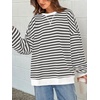 image:imagePRETTYGARDEN Womens Striped Oversized Sweatshirt Color Block Crew Neck Long Sleeve Casual Loose Pullover Top Y2K ClothesWhite Grey