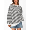 image:imagePRETTYGARDEN Womens Striped Oversized Sweatshirt Color Block Crew Neck Long Sleeve Casual Loose Pullover Top Y2K ClothesWhite Grey