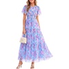 image:imagePRETTYGARDEN Women Tulle Floral Flowy Maxi Dress  Long Boho Dresses Smocked Tiered A Line Spring Summer Elegant Outfit for Wedding Guest Beach Vacation Date Night PartyBlue Pink Floral