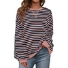 image:imagePRETTYGARDEN Womens Striped Oversized Sweatshirt Color Block Crew Neck Long Sleeve Casual Loose Pullover Top Y2K ClothesPink Navy
